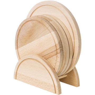 Tocator Rotund din Lemn si Suport, 5 Bucati