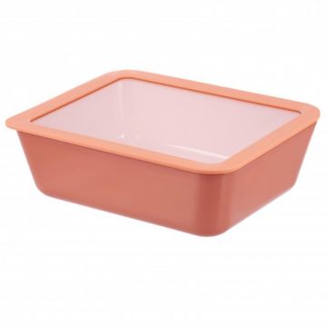 Vas Sticla Termorezistenta cu Capac Sticla, Caramiziu, Capacitate 1.4 l, Lexi Home