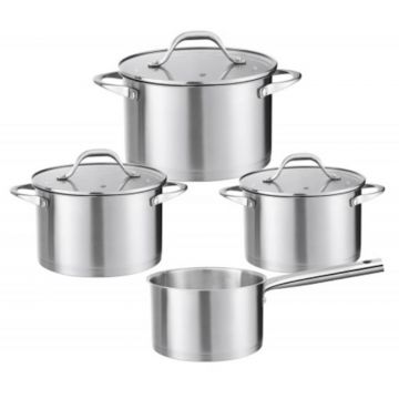 Vase din Inox, Capace din Sticla, 7 Bucati