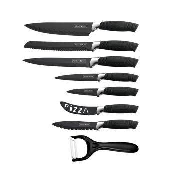 Set cutite Royalty Line, 8 piese, 9-20 cm, otel inoxidabil, Negru