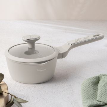 Cratita cu capac Berlinger Haus, Sahara Marble, 16 cm, 1.2 L, aluminiu forjat, crem mat/marmura