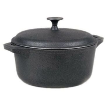 Cratita din Fonta cu Capac, 24 cm, Neagra, Perfect Home