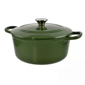 Cratita din Fonta Emailata, 25 cm, 3.5 l, Verde, Perfect Home