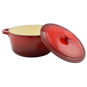 Cratita din Fonta Emailata cu Capac, 22 cm, 2.5 l, Rosu, Perfect Home