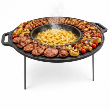 Disc fonta adanc, 50 cm cu 2 manere si picioare demontabile, vas central pentru prajire