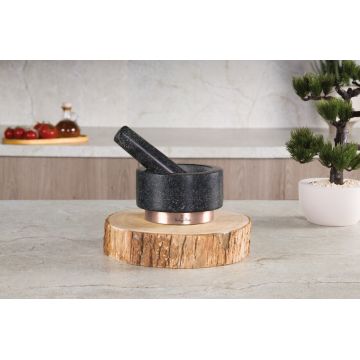 Mojar cu pistil Berlinger Haus, Black Rose, 14x8 cm, granit, negru/roz