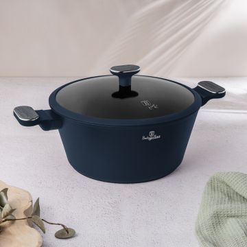 Oala cu capac Berlinger Haus, Deep Sea, 28 cm, 6.3 L, aluminiu forjat, albastru mat/gri