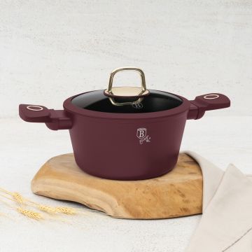 Oala cu capac Berlinger Haus, Leonardo, 20 cm, 2.5 L, aluminiu forjat, visiniu mat