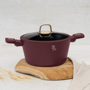 Oala cu capac Berlinger Haus, Leonardo, 24 cm, 4.1 L, aluminiu forjat, visiniu mat