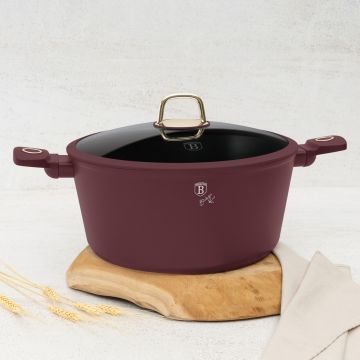 Oala cu capac Berlinger Haus, Leonardo, 30 cm, 8 L, aluminiu forjat, visiniu mat