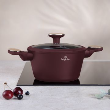 Oala cu capac Berlinger Haus, Leonardo Nordic, 20 cm, 2.6 L, aluminiu forjat, visiniu mat