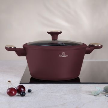 Oala cu capac Berlinger Haus, Leonardo Nordic, 24 cm, 4.3 L, aluminiu forjat, visiniu mat