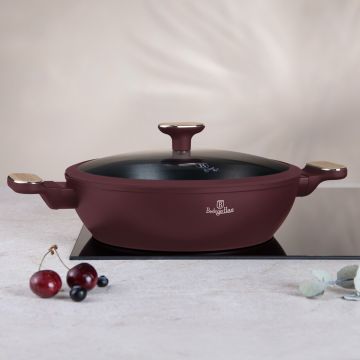 Oala cu capac Berlinger Haus, Leonardo Nordic, 28 cm, 3.8 L, aluminiu forjat, visiniu mat