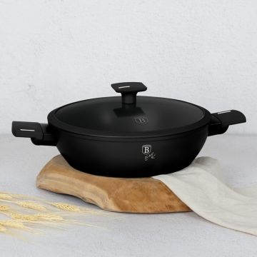 Oala cu capac Berlinger Haus, Matte Black, 28 cm, 3.8 L, aluminiu forjat, negru