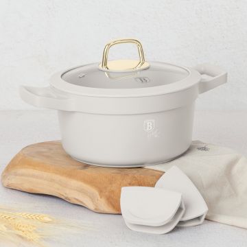 Oala cu capac Berlinger Haus, Sahara, 20 cm, 2.8 L, aluminiu, crem mat
