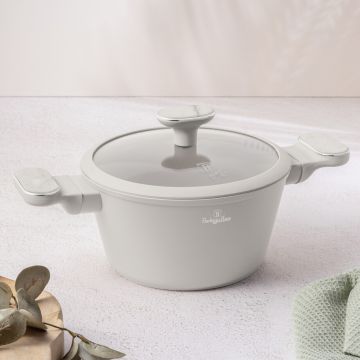 Oala cu capac Berlinger Haus, Sahara Marble, 20 cm, 2.6 L, aluminiu forjat, crem mat/marmura