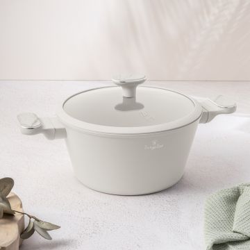 Oala cu capac Berlinger Haus, Sahara Marble, 24 cm, 4.3 L, aluminiu forjat, crem mat/marmura