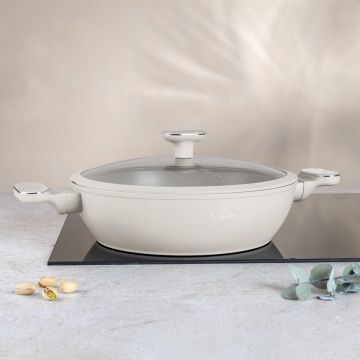 Oala cu capac Berlinger Haus, Sahara Marble, 28 cm, 3.8 L, aluminiu forjat, crem mat/marmura