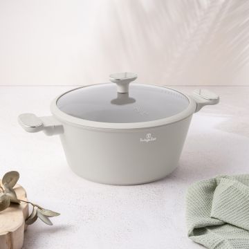 Oala cu capac Berlinger Haus, Sahara Marble, 28 cm, 6.3 L, aluminiu forjat, crem mat/marmura