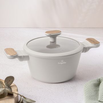 Oala cu capac Berlinger Haus, Sahara Nordic, 20 cm, 2.6 L, aluminiu forjat, crem mat/natur