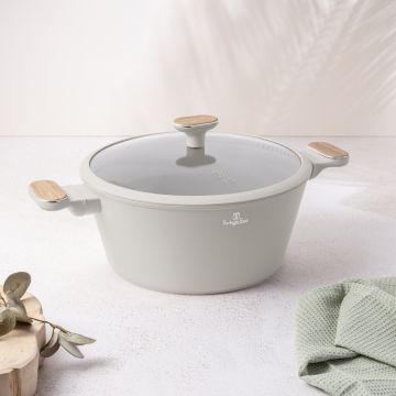 Oala cu capac Berlinger Haus, Sahara Nordic, 28 cm, 6.3 L, aluminiu forjat, crem mat/natur