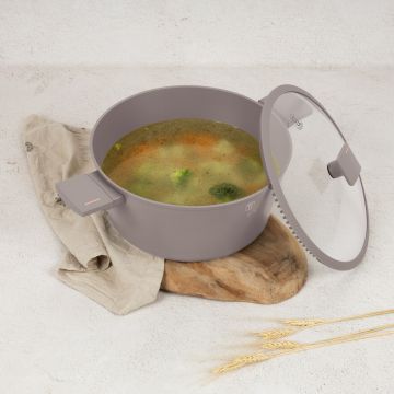 Oala cu capac Berlinger Haus, Taupe, 28 cm, 6.1 L, aluminiu forjat, taupe mat