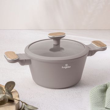 Oala cu capac Berlinger Haus, Taupe Nordic, 20 cm, 2.6 L, aluminiu forjat, taupe mat/natur