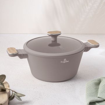 Oala cu capac Berlinger Haus, Taupe Nordic, 24 cm, 4.3 L, aluminiu forjat, taupe mat/natur