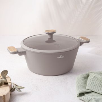 Oala cu capac Berlinger Haus, Taupe Nordic, 28 cm, 6.3 L, aluminiu forjat, taupe mat/natur