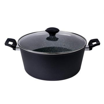 Oala cu Capac de Sticla, Inaltime 13 cm, Diametru 28 cm, Capacitate 6 l, Negru