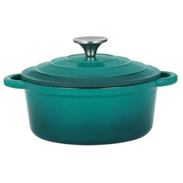 Oala Eleganta din Fonta Emailata cu Capac, 20 cm, 2 l, Turcoaz, Perfect Home