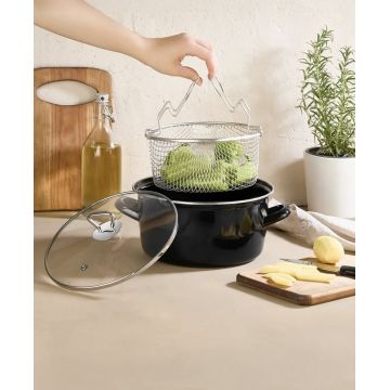 Oala, Hermia, 960DYN1312, Capac de sticlă (1 bucată), Negru