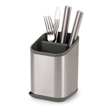 Scurgător de vase argintiu lucios pentru tacâmuri din oțel inoxidabil 11x11,5 cm Duo Steel – Joseph Joseph