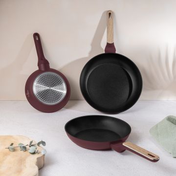 Set 3 tigai Berlinger Haus, Leonardo Nordic, 20/24/28 cm, aluminiu forjat, visiniu mat