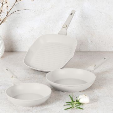 Set 3 tigai Berlinger Haus, Sahara, 20/24/28 cm, aluminiu forjat, crem mat