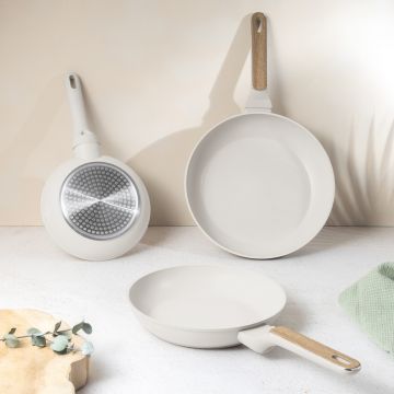Set 3 tigai Berlinger Haus, Sahara Nordic, 20/24/28 cm, aluminiu forjat, crem mat/natur