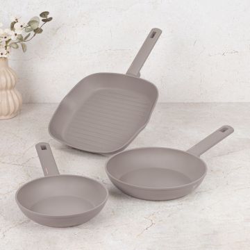 Set 3 tigai Berlinger Haus, Taupe, 20/24/28 cm, aluminiu forjat, taupe mat