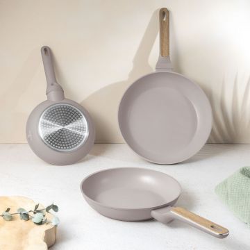 Set 3 tigai rotunde Berlinger Haus, Taupe Nordic, 20/24/28 cm, aluminiu forjat, taupe mat/natur