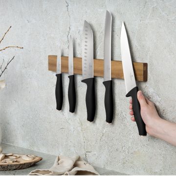 Set 5 cutite cu suport magnetic Berlinger Haus, Black Rose, inox/lemn, negru/natur