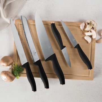 Set 5 cutite cu tocator Berlinger Haus, Black Rose, inox/bambus, negru/natur