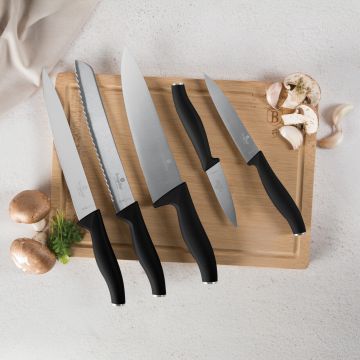 Set 5 cutite cu tocator Berlinger Haus, Matte Black, inox/bambus, negru/natur