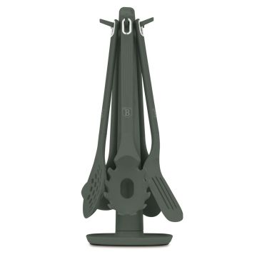Set 5 ustensile de bucatarie cu suport, Berlinger Haus, Matte Green, nailon/plastic, verde mat