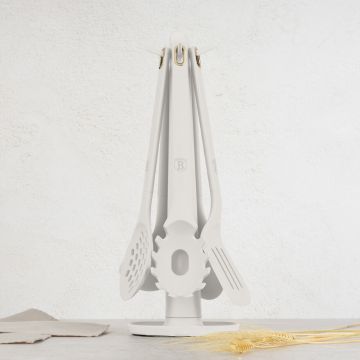 Set 5 ustensile de bucatarie cu suport, Berlinger Haus, Sahara, nailon/plastic, crem mat