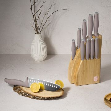 Set 9 cutite cu suport Berlinger Haus, Taupe, inox/bambus, taupe mat/natur