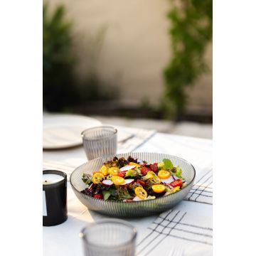 Set bol de salată din sticlă, Hermia, 127RKL1605, Bol mare pentru salată: 30 x 30 x 2,3 cm (1 bucată), Fumuriu
