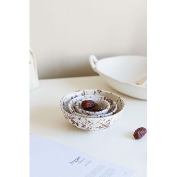 Set boluri ceramice, Hermia, 886SVN1114, Mediu: 12,2 x 12,2 x 4,7 cm (1 bucată), Maro/Alb
