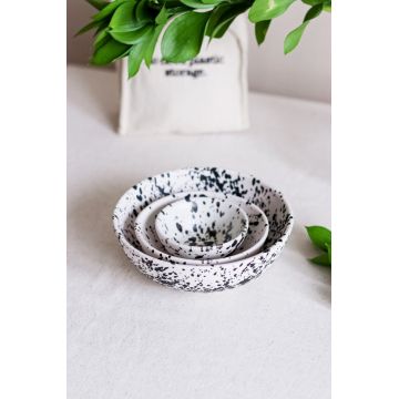 Set boluri ceramice, Hermia, 886SVN1116, Mediu: 12,2 x 12,2 x 4,7 cm (1 bucată), Alb/Negru