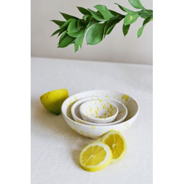 Set boluri ceramice, Hermia, 886SVN1117, Mediu: 12,2 x 12,2 x 4,7 cm (1 bucată), Galben/Alb