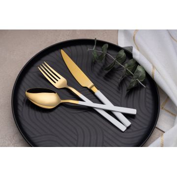 Set de tacâmuri (12 piese), L'essentiel Maison, 294HRO1104, Furculiță de masă: 21 x 2,5 cm (4 bucăți), Aur/Alb