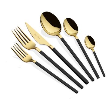 Set de tacâmuri (36 de piese), L'essentiel Maison, 645DRM1233, Lingură de masă: 21,3 cm (6 bucăți), Aur/Negru
